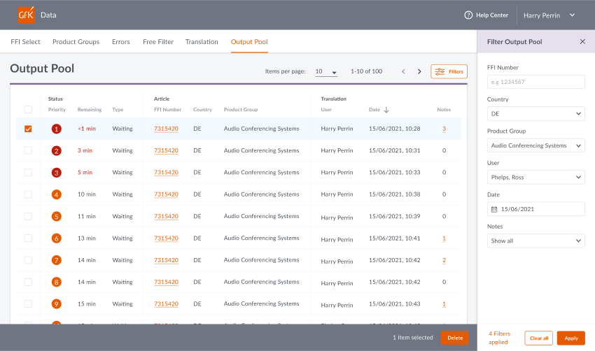 WebTas interface wireframes