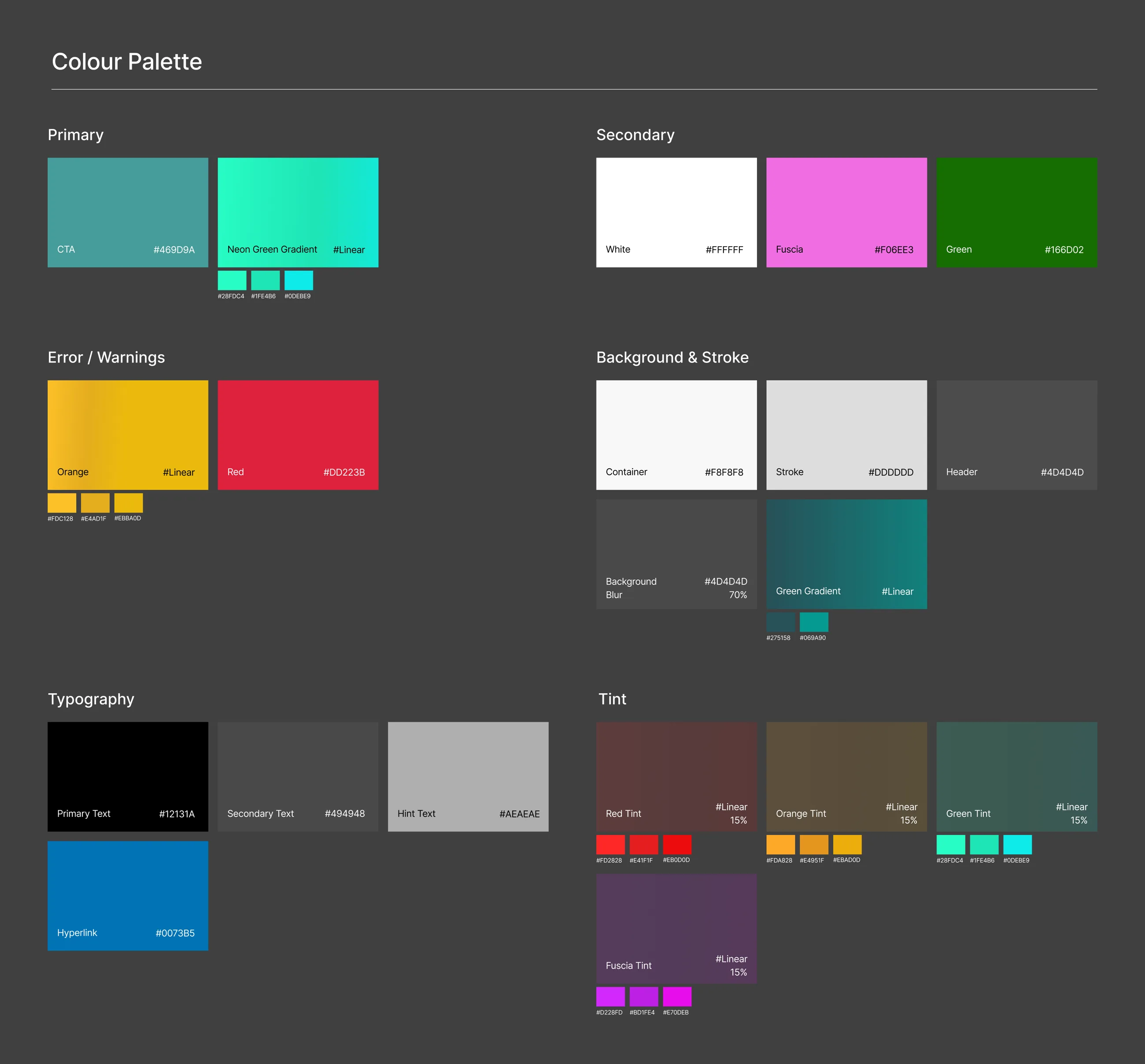 The Uzapoint colour palette swatches with accessible primary, secondary and accent colours