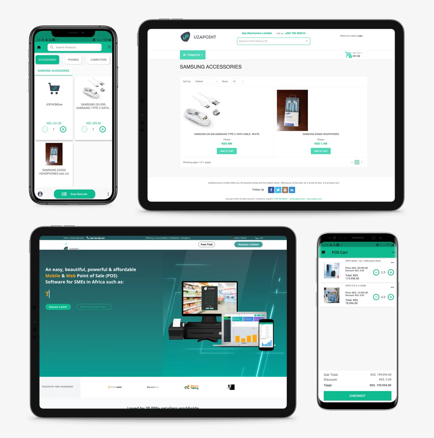 The legacy Uzapoint platform designs shown across devices before the redesign
